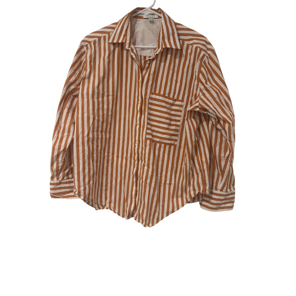 AYR The Deep End Striped Button Down Shirt Ginger Orange White Cotton Size M